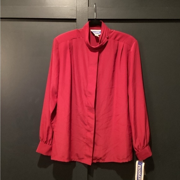 Pendleton classic chiffon style pleated maroonlong sleeve button down blouse 14 - Picture 1 of 16